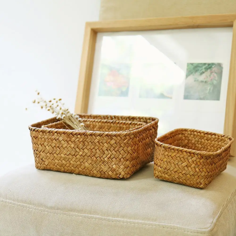 Handmade Straw Dried Flower Fruit Pot Basket Rattan Box Candy Earphone Organizer | Дом и сад