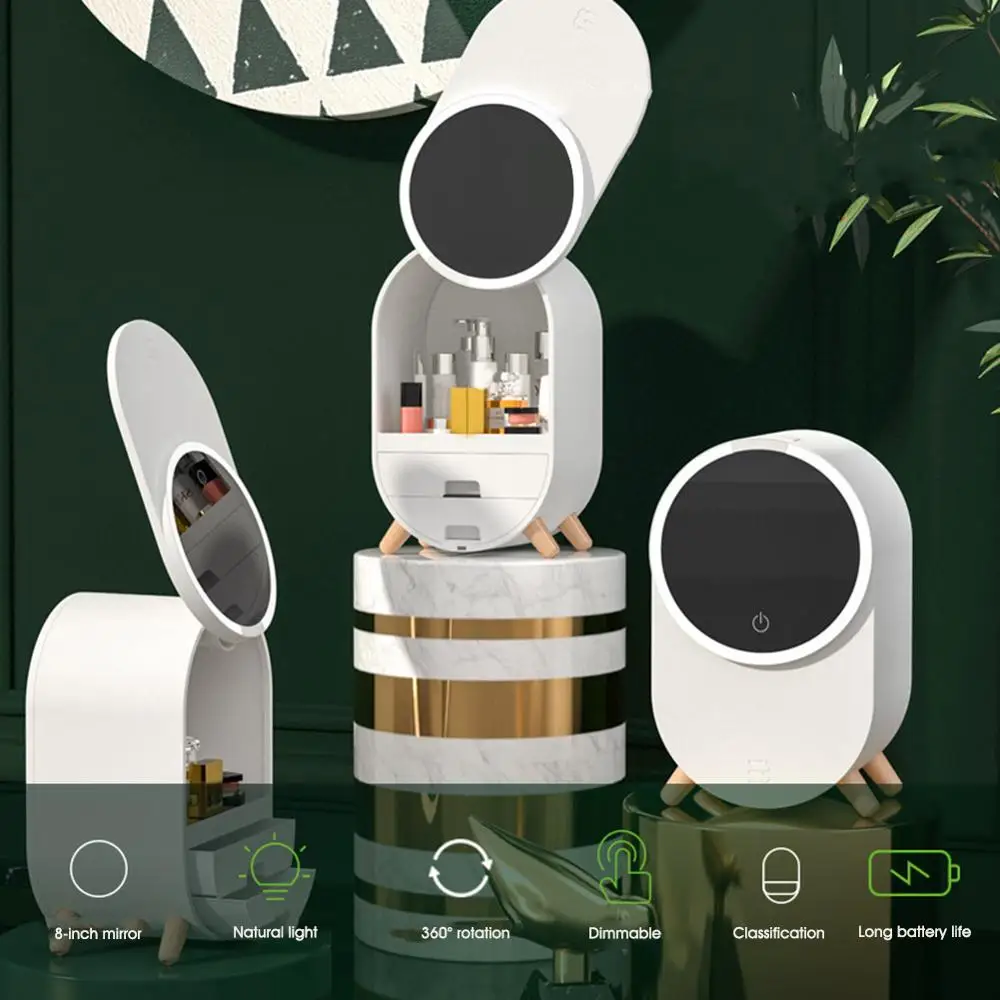 

LED Makeup Mirror Cosmetic Box LED Touch Screen Illuminated Makeup Mirror Beauty Case Portable Cosmetic Storage Bag for Travel