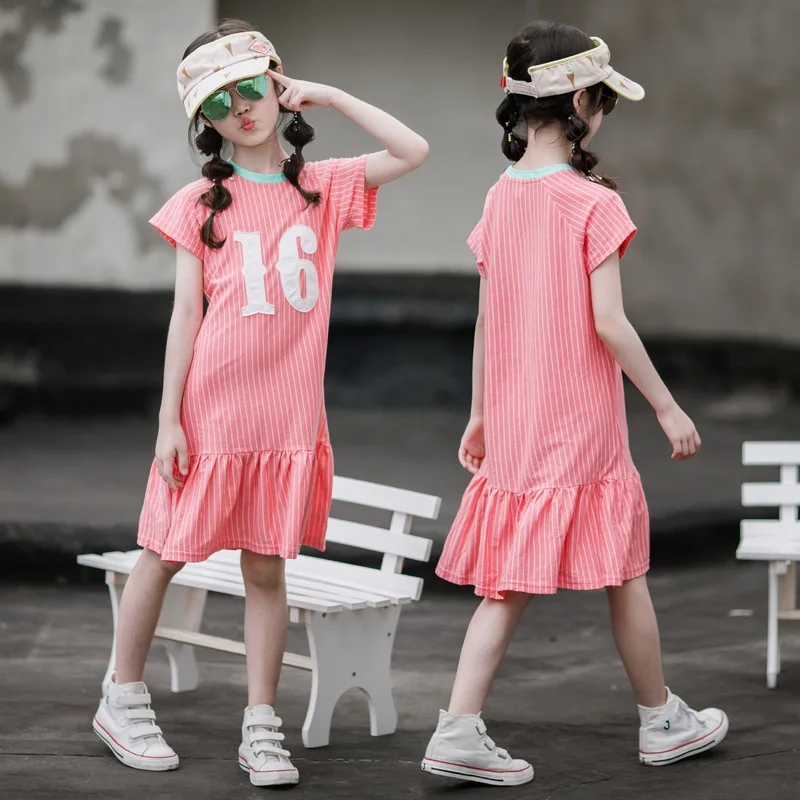 

4 To 16 Years New Arrival 2020 Summer Stripe Girls Dresses Fashion Children Pure Cotton Dresses Baby Girls Casual Dresses, #8583