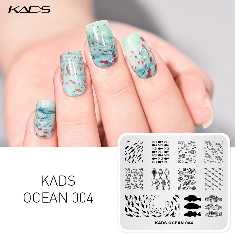 KADS шаблон для ногтей океан 004 дизайн ногтей штамповка изображения пластины трафарет для дизайна рыбы инструменты для красоты украшения ногтей штамп