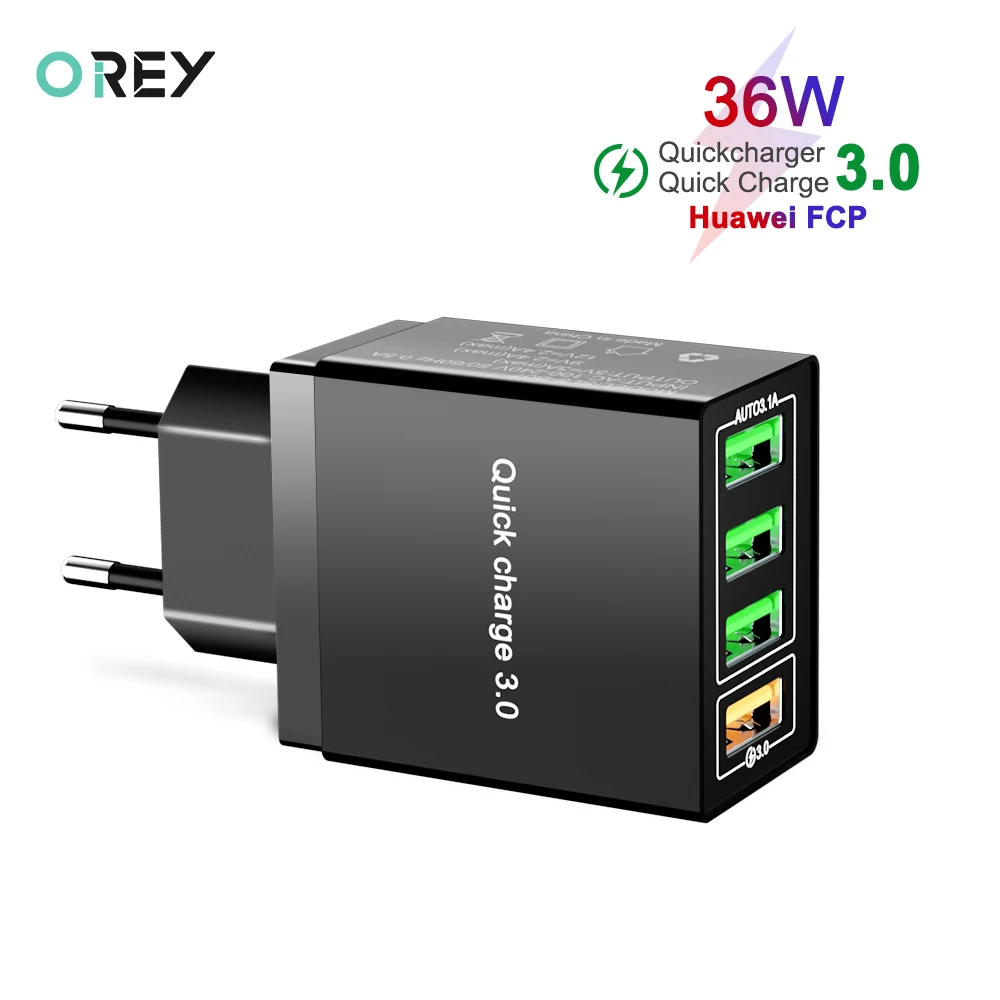 OREY 36 Вт Быстрая зарядка 3,0, 4 порта USB зарядное устройство для samsung Note 9 QC 3,0 настенное зарядное устройство адаптер для Xiaomi быстрое зарядное устройство