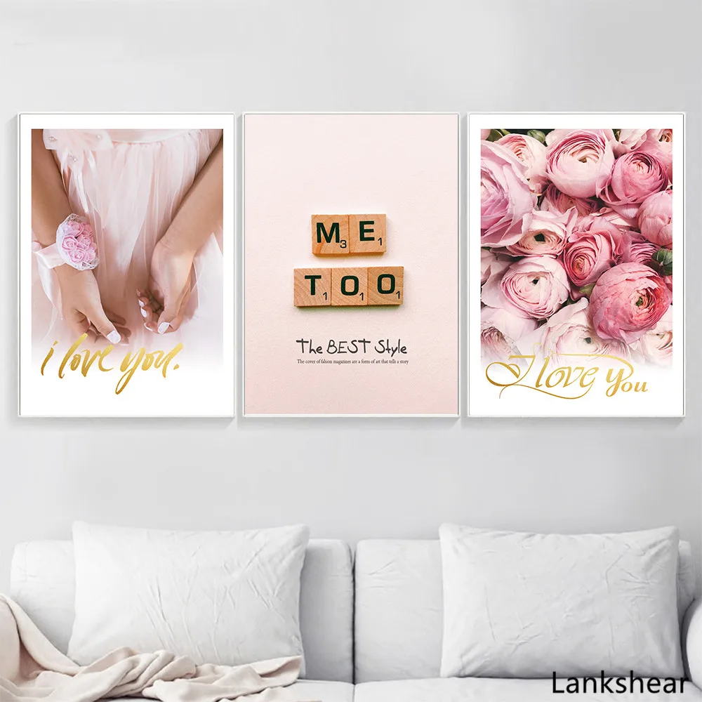Романтические Розовые Розы Любовь Картины на Холсте Постеры в Северном Стиле для Украшения Спальни Гостиной в Домашнем Интерьере.