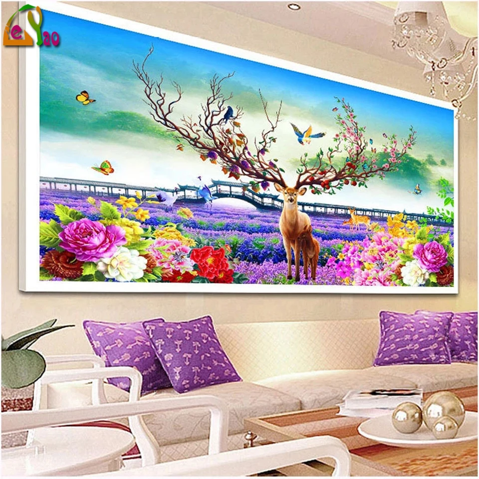 

Алмазная вышивка «сделай сам», 5D лось, пион, круглые квадратные алмазы, полная алмазная живопись, вышивка крестиком, вышивка, украшение для с...