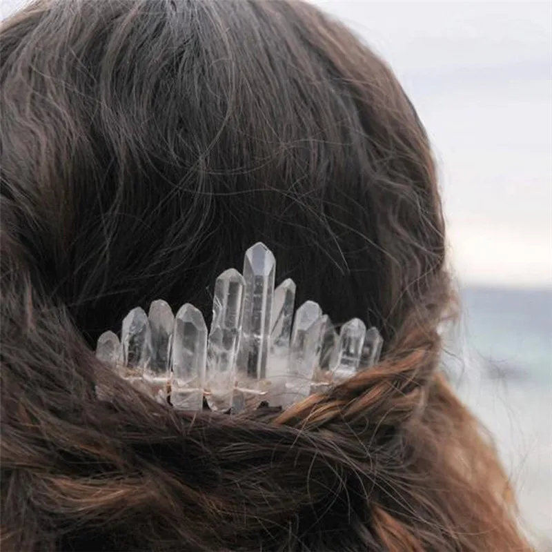 

Raw Crystal Quartz Stone Nugget Hairpin Jewelry, Gemstone Citrine Hair Comb Accessories