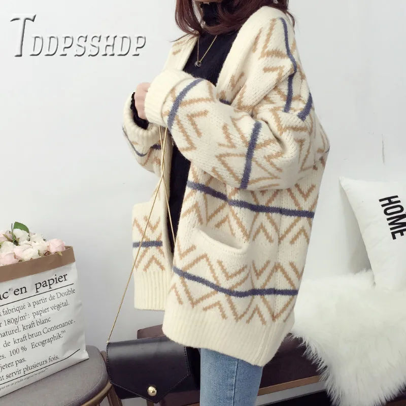 Корейский плотный женский свитер 2019 кардиган женские свитера в полоску на осень|