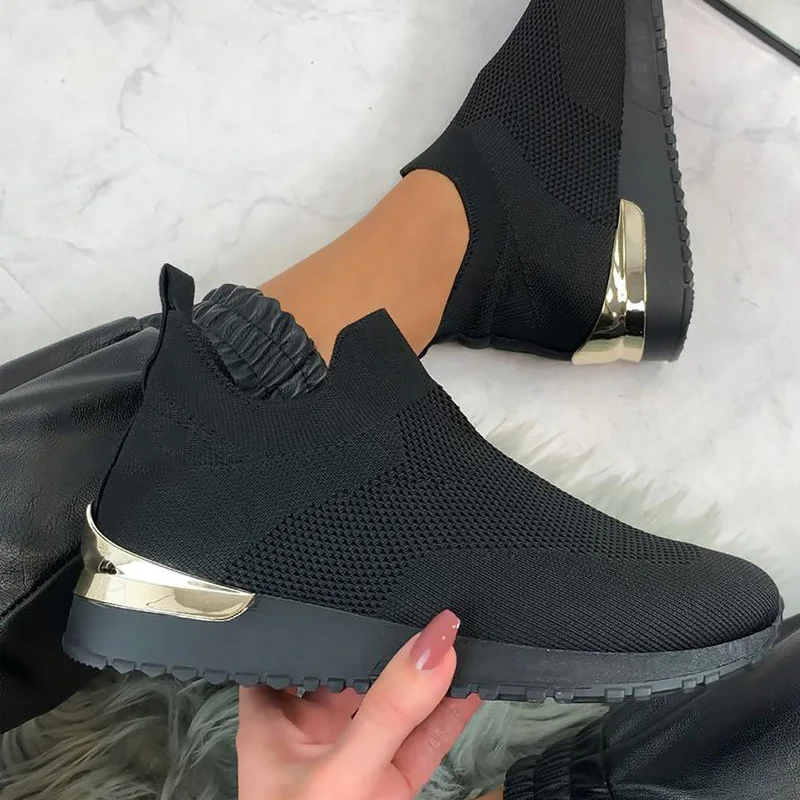 

Женские вязаные кроссовки, сетчатые дышащие Нескользящие туфли на плоской подошве, с закрытым носком, без застежки, женская обувь на весну ...