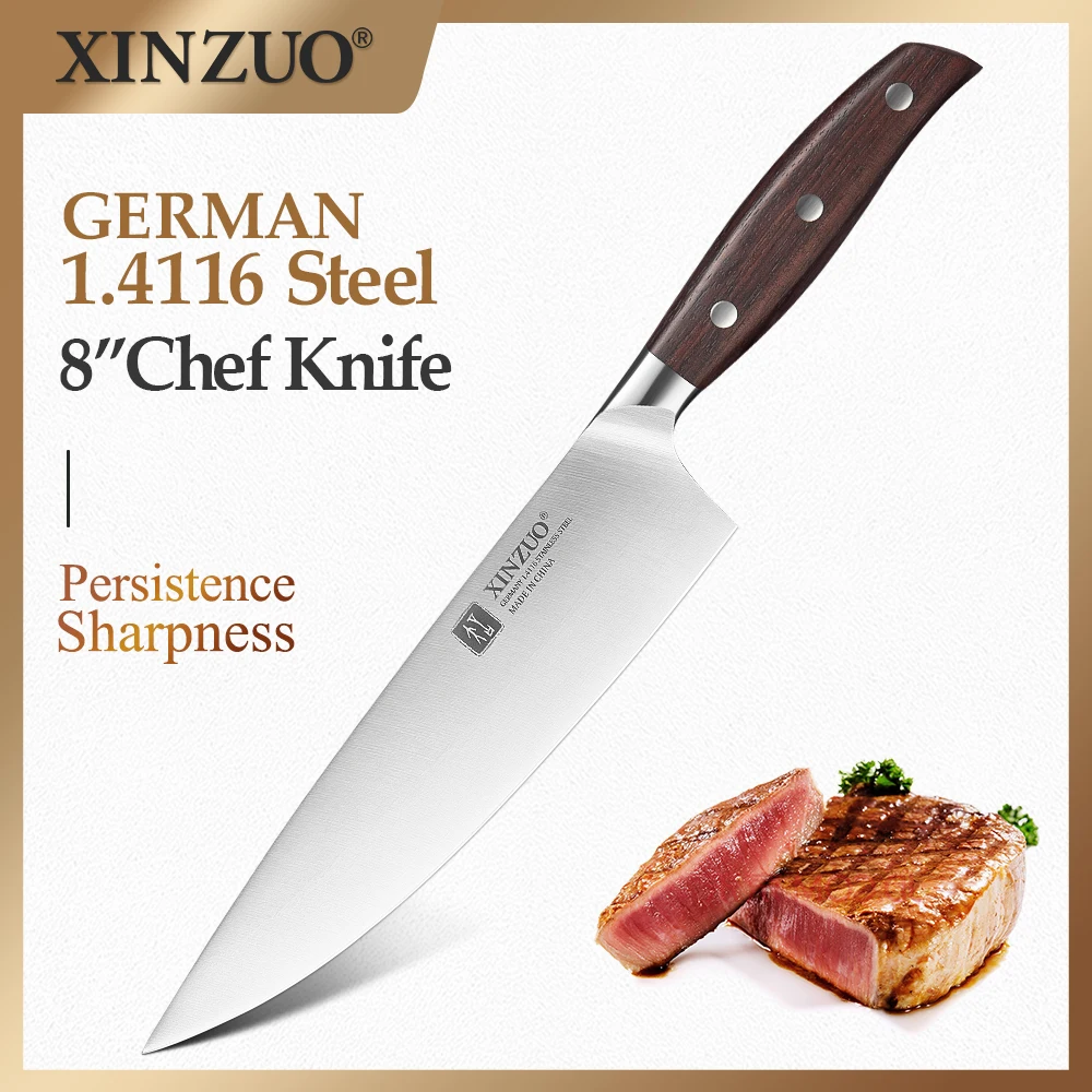 

XINZUO 8'' Pro Chef Knife Germany Steel Kitchen Knife Cleaver Vegetable/Melon Red Sandalwood Handle Butcher's Knife