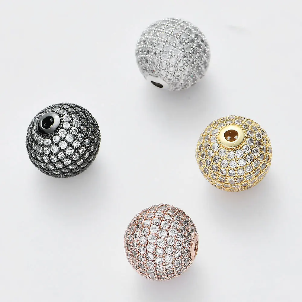 5PC 14mm Hollow Ball Gold plated Cubic Zirconia CZ Micro Paved Loose Metal Beads For Jewelry Making DIY