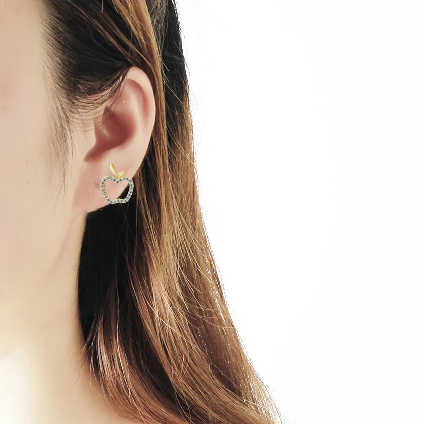 Мини Простые геометрические полые серьги милый маленький яблока медные