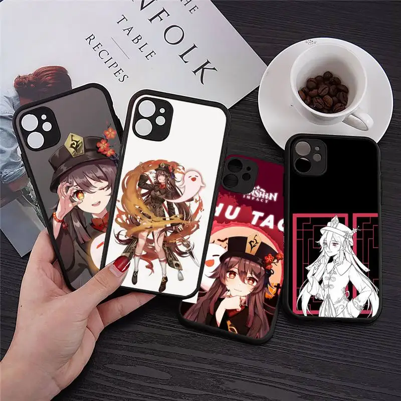 

genshin impact HuTao Phone Case Transparent Matte for iPhone 7 8 11 12 s mini pro X XS XR MAX Plus Clear mobile bag Soft shell