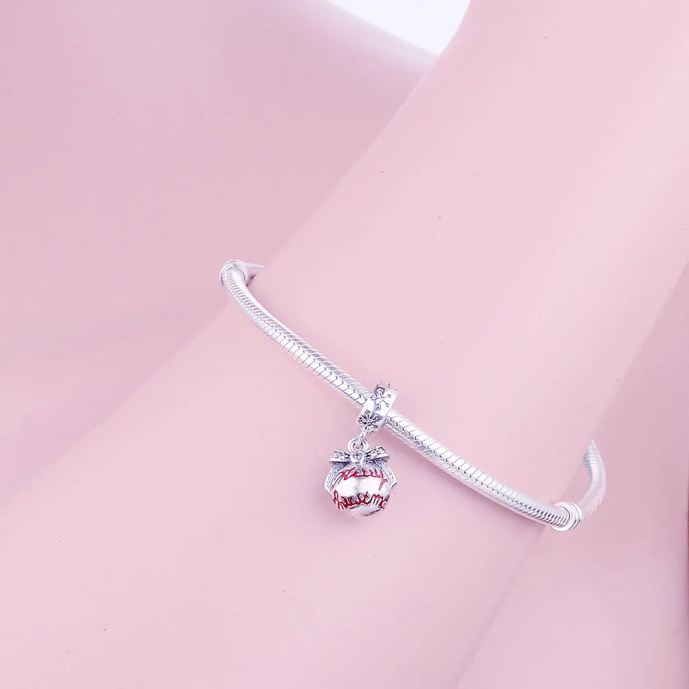 2018 DIY Fit pandora Original Charm Bracelet 925 Sterling Silver Beads Merry Christmas Bauble Charms With Red Enamel & Clear CZ |