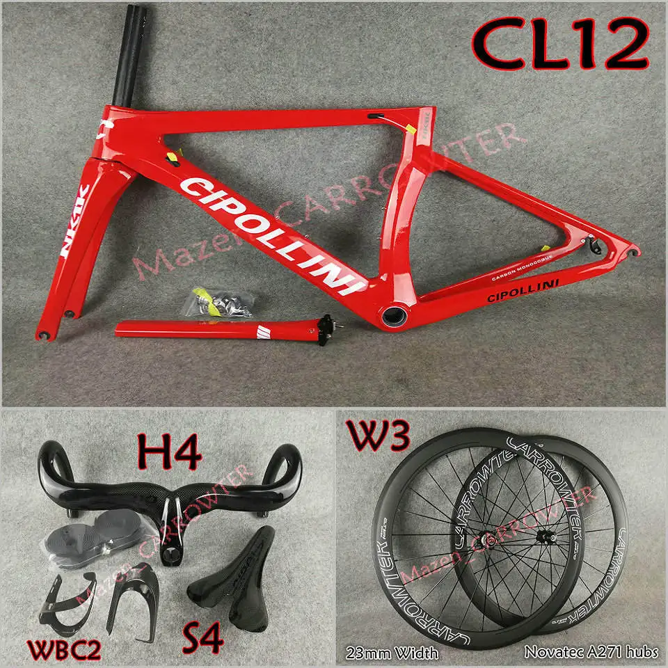 Packaged for sale Красный с белым логотипом T1000 3K Cipollini NK1K карбоновые рамы для дорожного велосипеда, руль, седло для бутылки, клетки 50 мм, карбоновые колеса A271, ступицы - Цвет: Packaged for sale