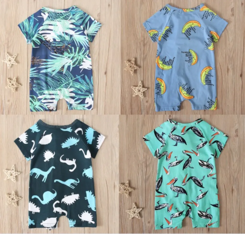 

Летняя Милая Пижама на молнии с коротким рукавом для маленьких мальчиков и девочек, комбинезон с круглым вырезом, боди для новорожденных