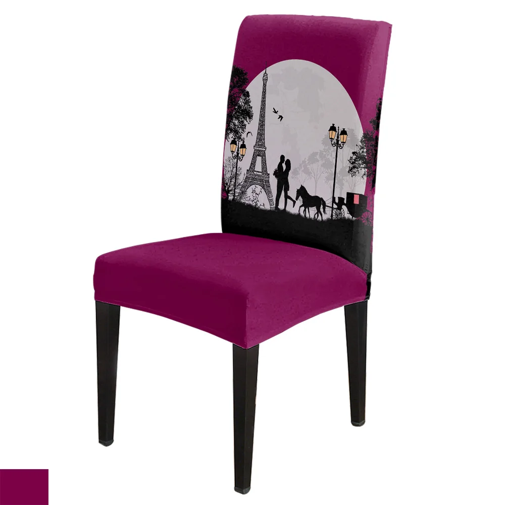 

Eiffel Tower And Lover Romantic Office Chair Cover Spandex Chair Cover Elastic Printing Home Hotel Wedding Dining Chair Covers