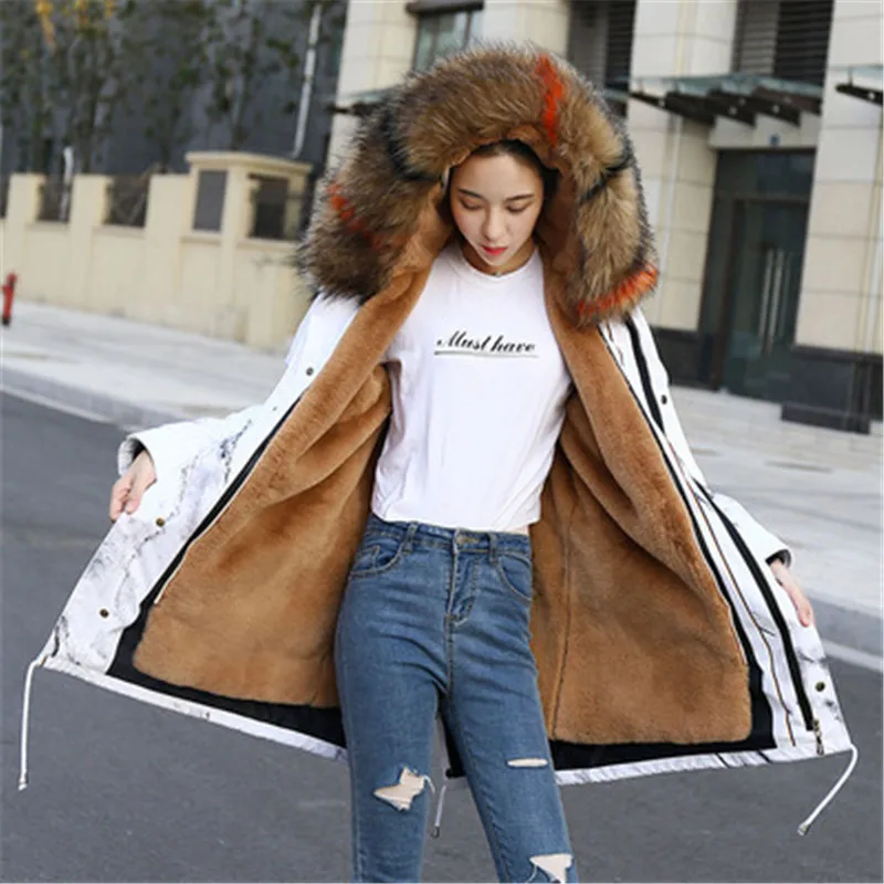 2021 Winter Women Thicken Removable Fur Liner Coat Parka Long Down Jacket Cotton Warm Collar Drawstring Waist A208 | Женская одежда