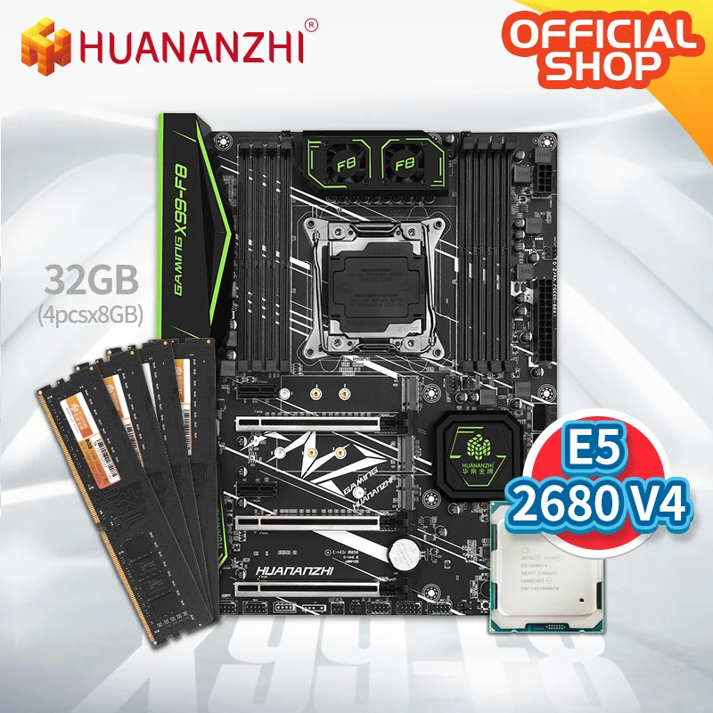 Материнская плата HUANANZHI X99 F8 с Intel XEON E5 2680 v4 4*8G DDR4 без ECC память комбинированный