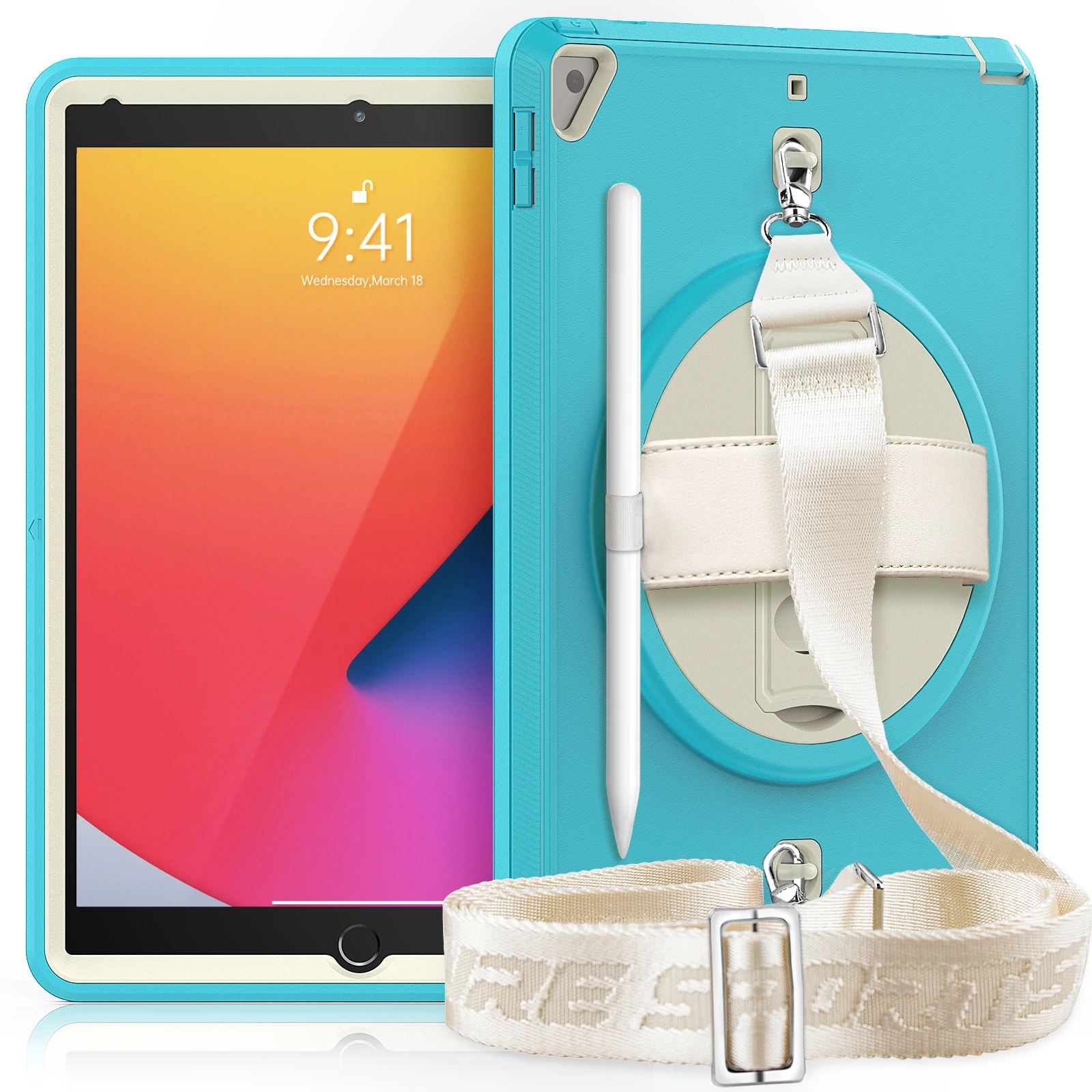 

For Ipad 2020 10.2 Case Durable TPU Cover With Rotation Hand Strap And Built-In Screen Protector