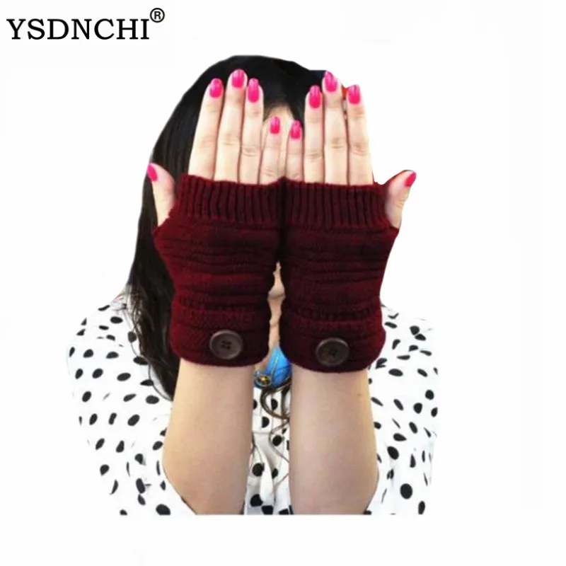 

Вязаные перчатки YSNDCHI, теплые дизайнерские зимние варежки на пуговицах для девушек и женщин, вязаные шерстяные рукавицы без пальцев, Прямая ...