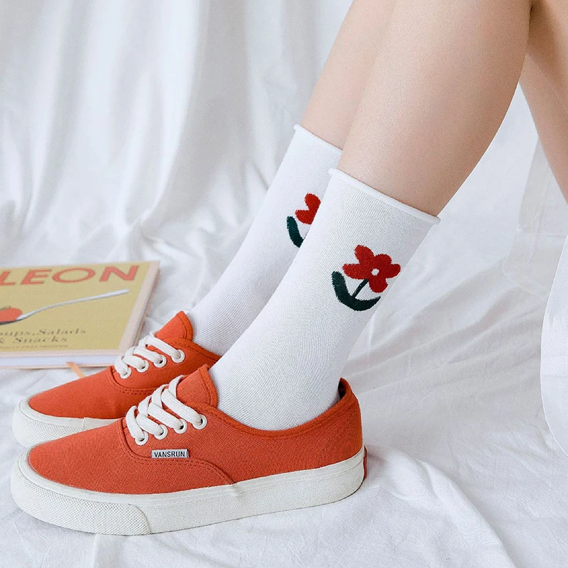 Цветок в Корейском стиле носки с изображением клубники женские милые длинные