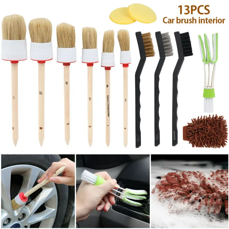

6 Sizes Car Detailing Brush Universal Boar Bristles Auto Interior Cleaning Kit