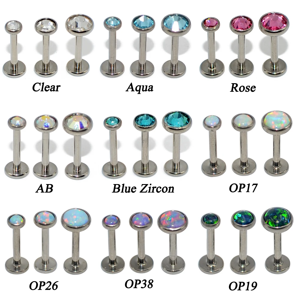 1PC G23 Титановая серьга плоский камень CZ Labret Ear Tragus Cartilage Helix Opal Studs Lip Stud Модные пирсинги для тела.