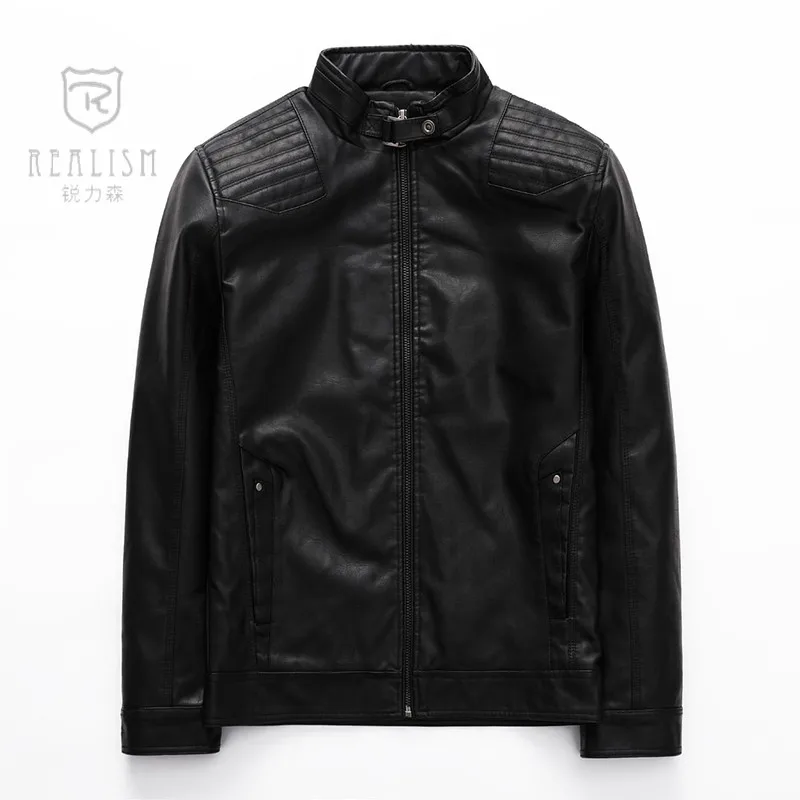 

2021 Autumn Winter Men's Leather Coat Korean Slim Fit Leather Baseball Collar Fashion Casual Outwear For Man PU Jacket Black