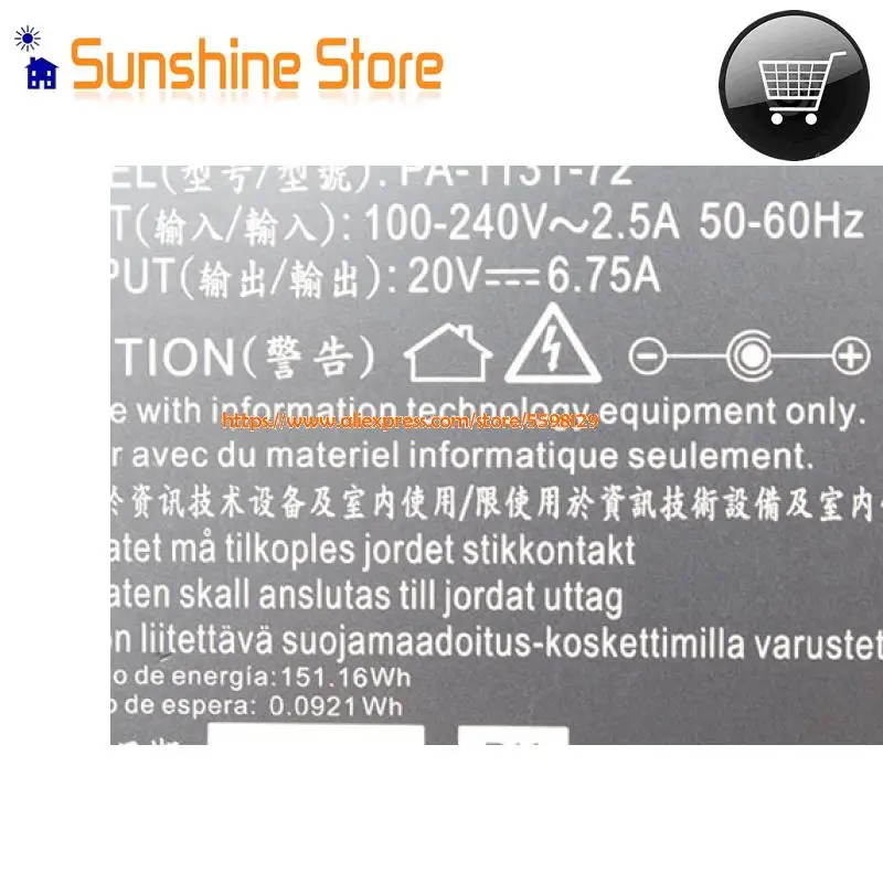 Оригинальное зарядное устройство Liteon PA-1131-72 CHICONY A135A006L A16-135P1A AC адаптер 20 в 135 а Вт