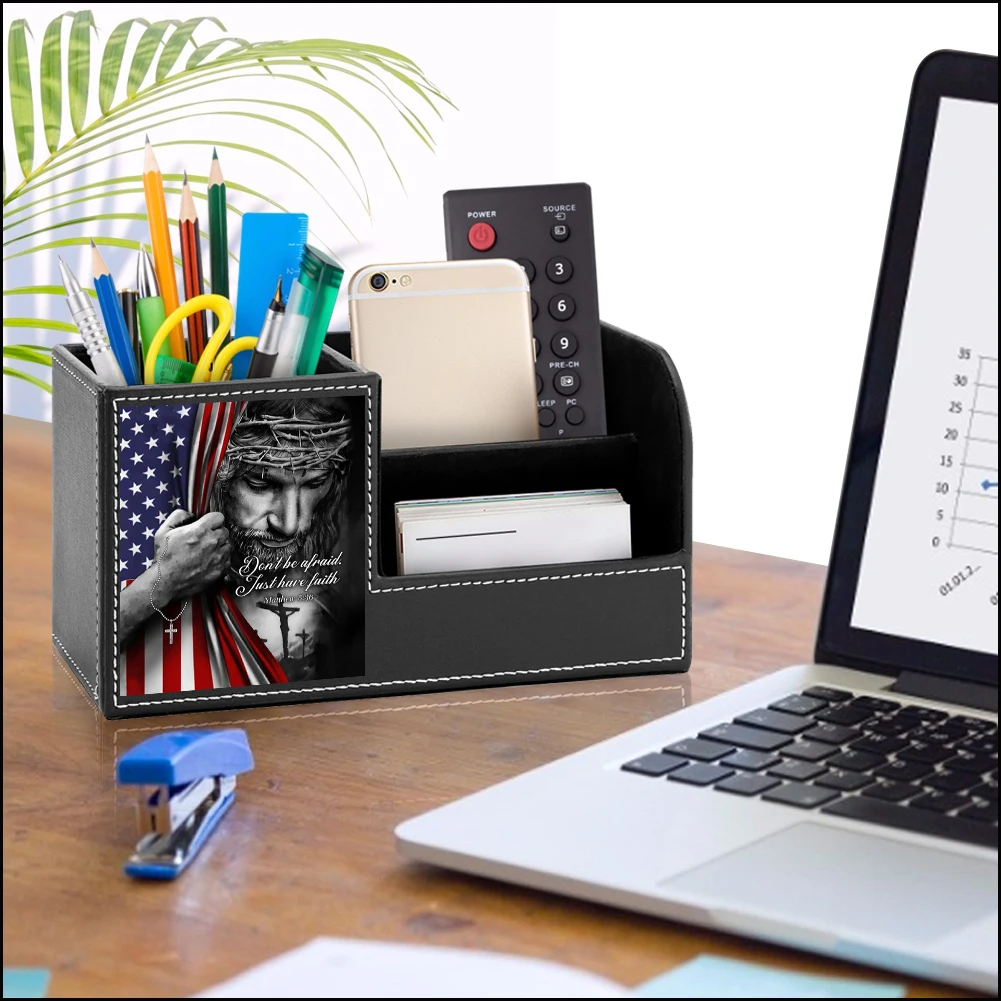 

Leather Storage Box Multifunctional Desk Stationery Organizer Home Office Room Neat Stand For Pens Key Remote Control Holder