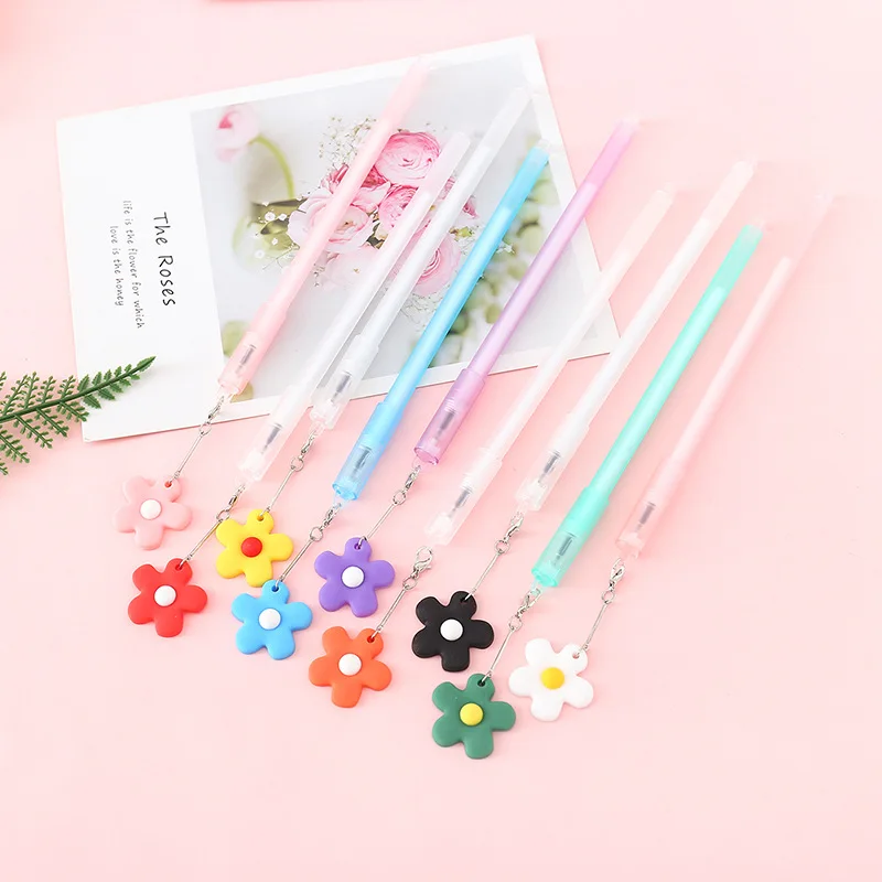 

50PCS Cute Little Flower Gel Pens Cartoon Student Black Water-based Pen 0.5mm Kawaii School Supplies Stationery