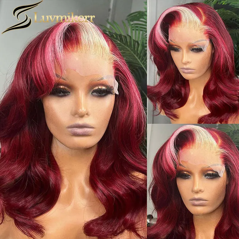 

99J Burgundy Highlight 613 Blonde 13x4 Human Hair Wigs For Women HD Lace Frontal Wig Body Wave Full Pre Plucked Lace Wig 30 Inch