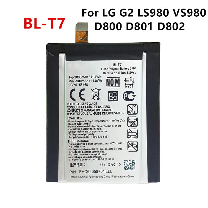 

Original BL-T7 3000mAh Replacement Battery For LG G2 LS980 VS980 D800 D801 D802 T7 BLT7 Mobile phone Batteries