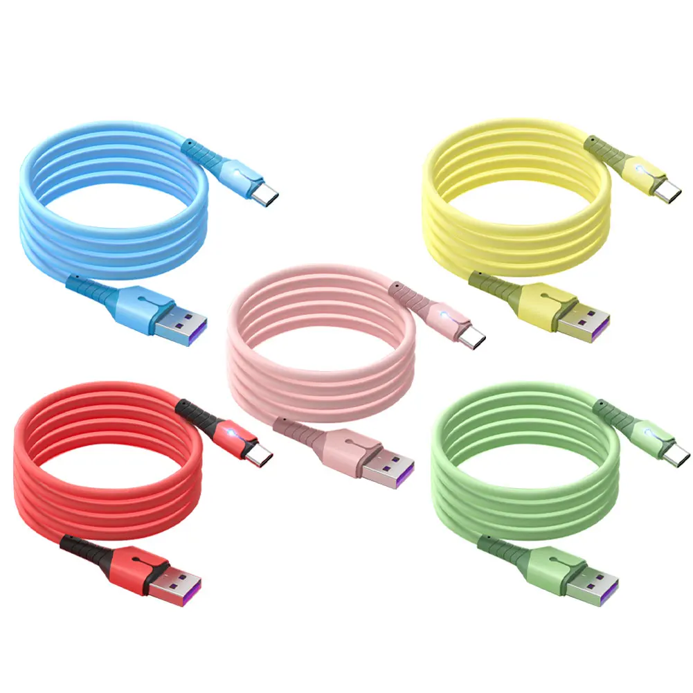 

3pc Fast Charging Liquid Silicone 5A Mobile Phones Android Data Cord Micro USB Type C Cable For Huawei Xiaomi Samsung Galaxy