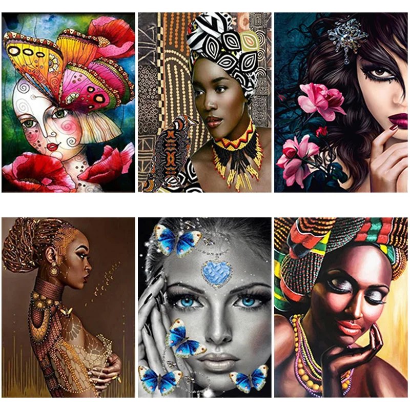 

DIY 5D Diamond Painting Indian Female Diamond Art Embroidery Fashion Cross Stitch Full Round Drill Home Manual Decor Gift