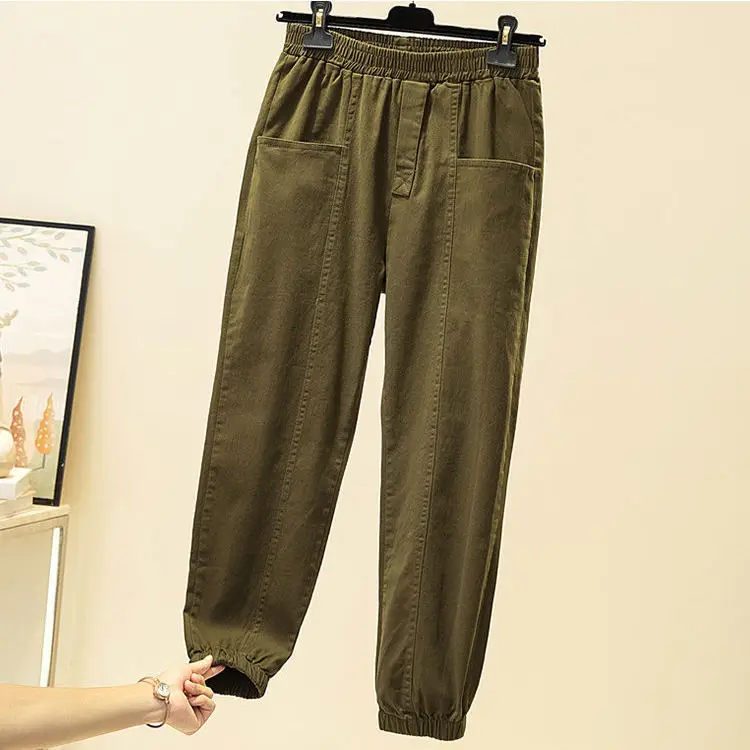 

Large size women's wear spring and autumn 2021 new fat sister mm Harem Pants Korean casual women's pants loose simple overalls
