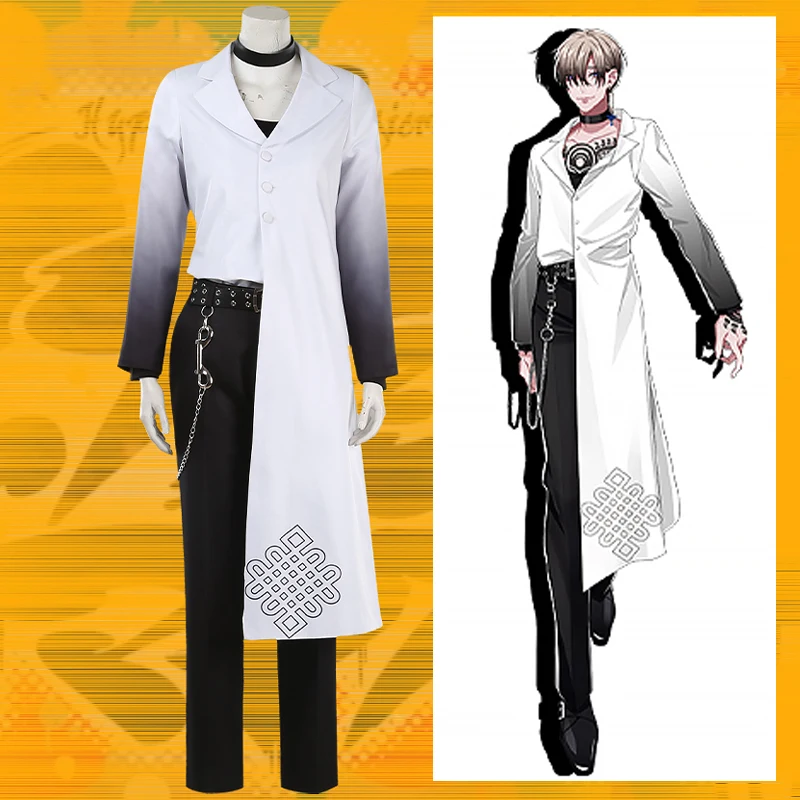 

Hypnosis Mic Cos Aikuchi White Trench Coat White gray Gradient Anime Customizable Halloween Costume Suit B