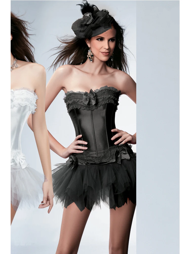 Белого и черного цвета на шнуровке костей Топ корсет busiter Показать для маленькой