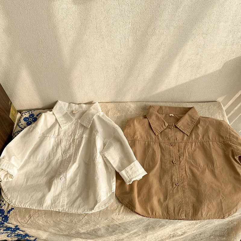 

HAYANA 2021 Autumn New Kids Clothes Long Sleeve T-shirt Turn-down Collar Shirt Solid Girls Blouse