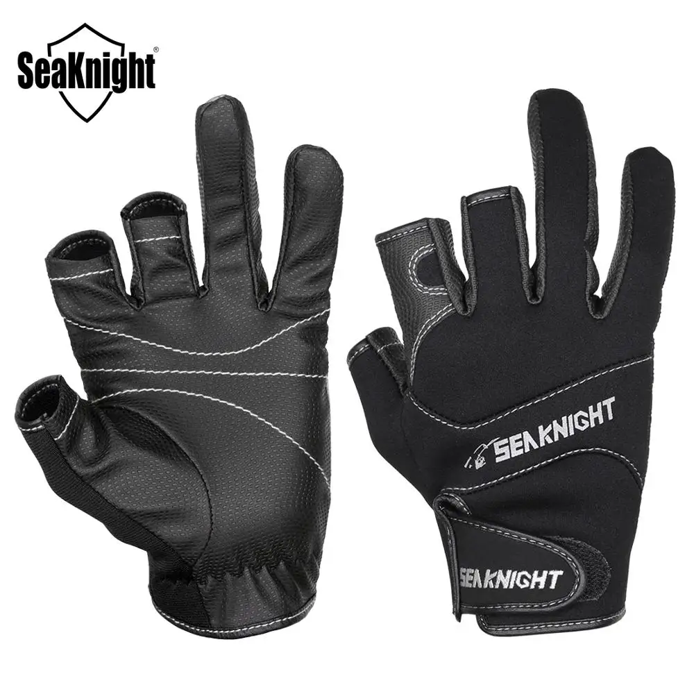 SeaKnight SK03 спортивные зимние перчатки для рыбалки 1 пара/лот 3 дышащие кожаные перчатки с открытыми пальцами из неопрена и полиуретана рыболовное снаряжение
