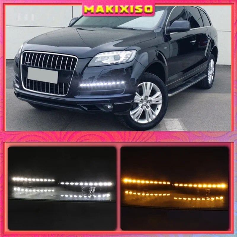 

1 Pair LED DRL Dynamic Yellow Turn Signal Daytime Running Light For Audi Q7 2010 2011 2012 2013 2014 2015 Fog Lamp