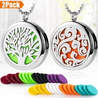 bofee 2pcs tree of life diffuser essential oil locket necklace perfume pendant 316l stainless steel aromatherapy jewelry gift