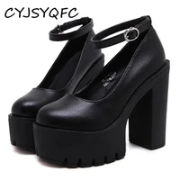 cyjsyqfc 2021 new autumn casual high heel platform shoes sexy ruslana korshunova buckle strap lady pumps black white size 42
