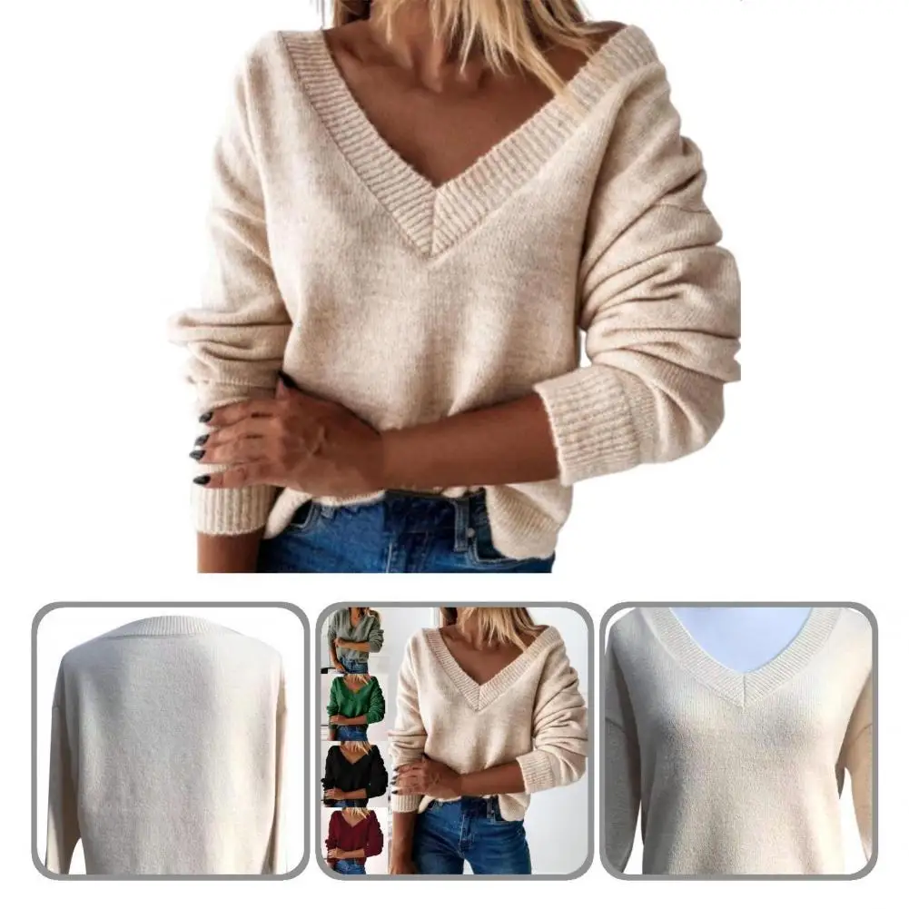 

Свитер женский однотонный с V-образным вырезом, Осень-зима