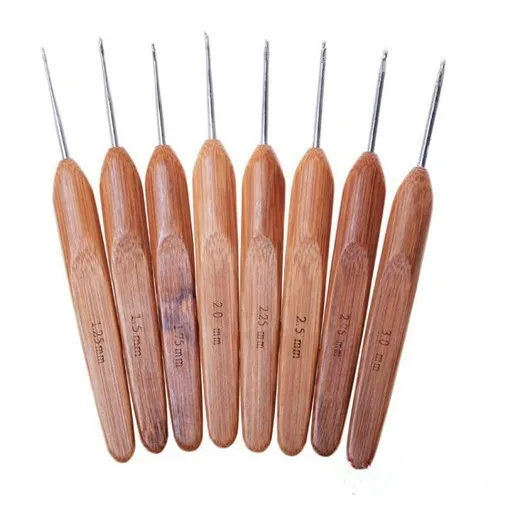 

11 Pieces Knitting Tools Kit Needlework Wood Handle Crochet DIY Manual Bamboo Handle Crochet Hook Bag Hook Cushion Hook Hat