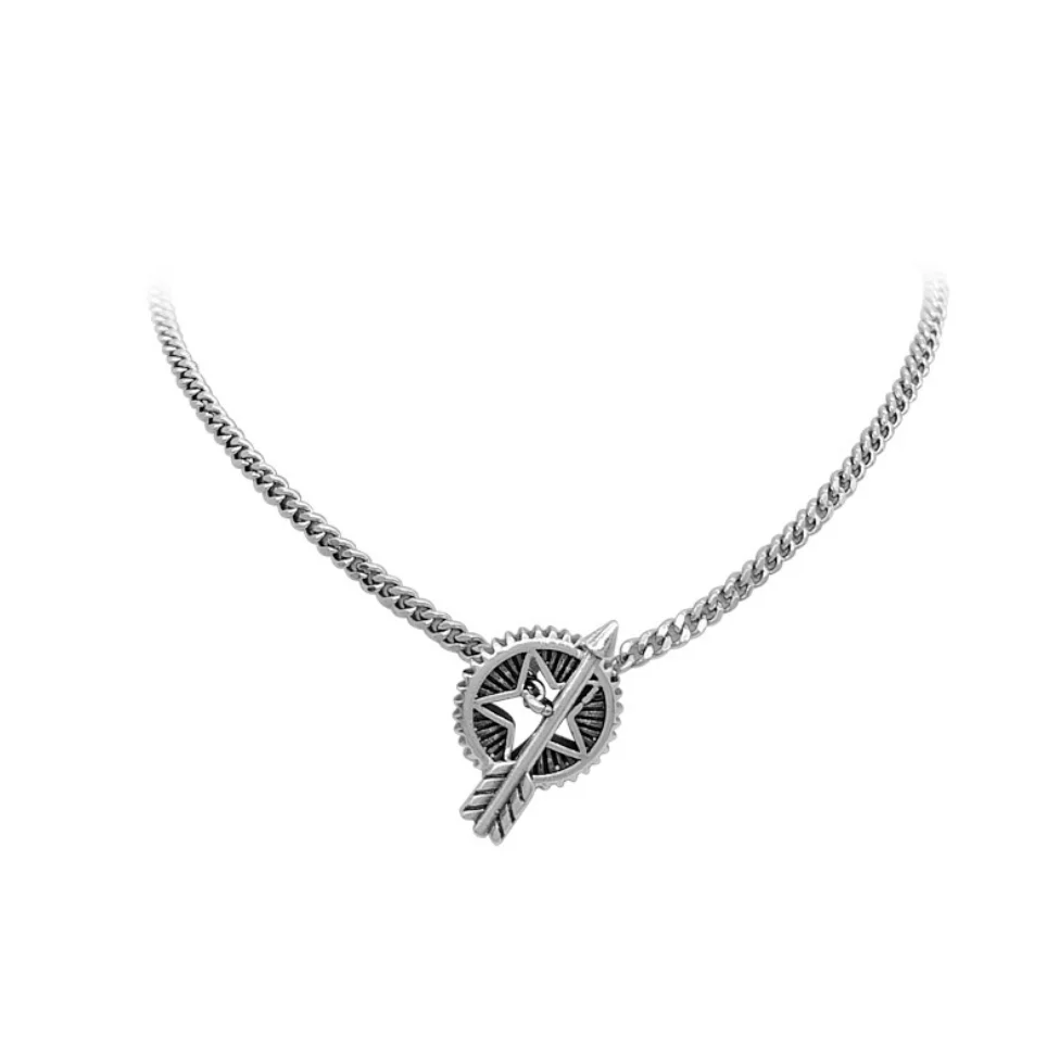 

Korean version of 925 silver one arrow through the heart necklace retro niche hip-hop hollow star pendant clavicle chain female
