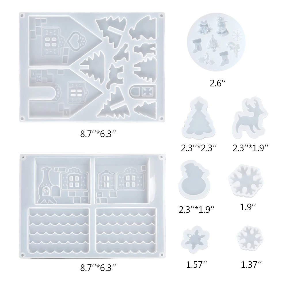 9PCs Christmas Casting Mold Silicone Molds Snowflake Trees Stockings Bells Cookies Soap Cake Craft | Дом и сад
