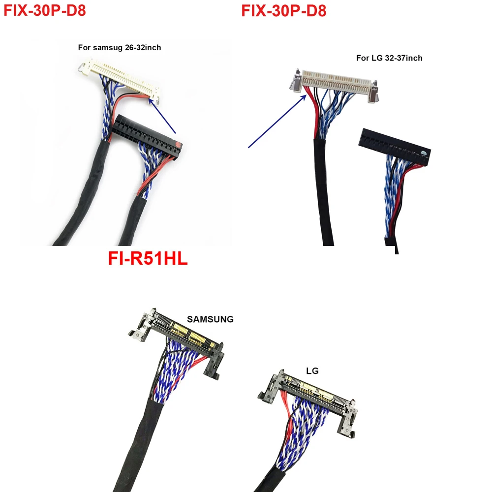 

40pcs lvds cable 30pin 1ch 8bit /51pin 2ch 8bit samsung & LG left right Power input each kind 10pcs