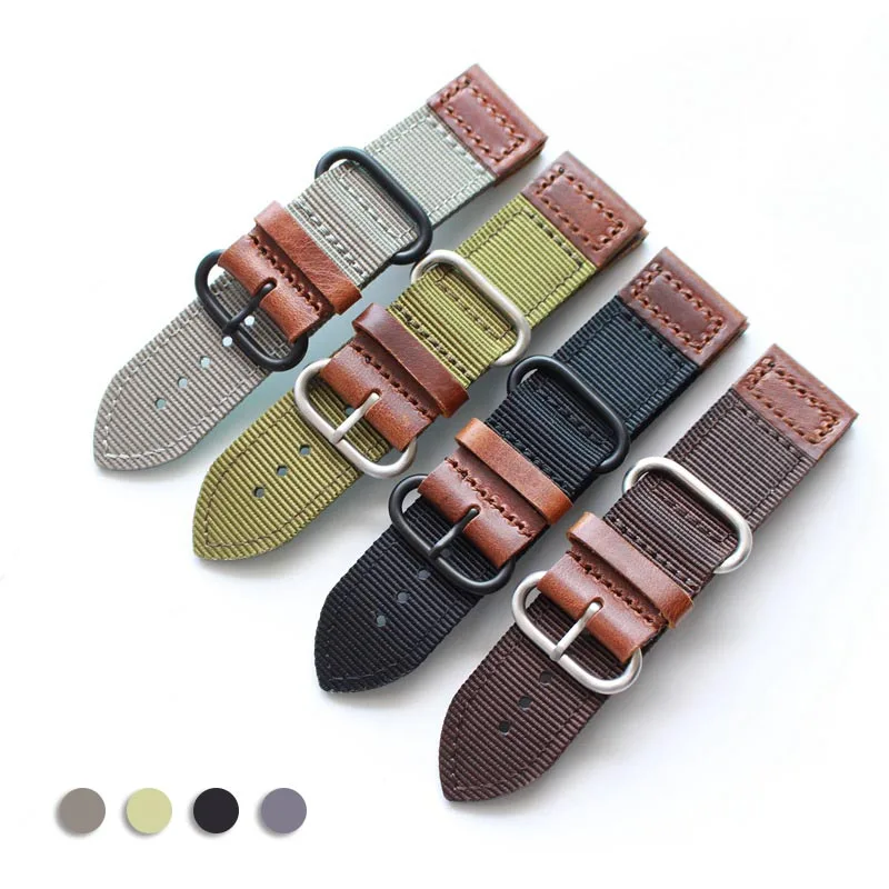 Ремешок для часов 20 22 24 мм античный военный браслет кожаный нейлоновый винтажный