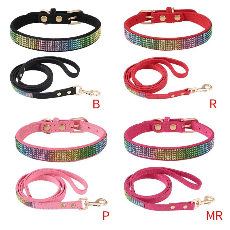 

s Pet Collar Traction Rope Set Fashion Shining Hot Drill Ajustable Collar Leash for Large Small Pet Products Dog Accessories