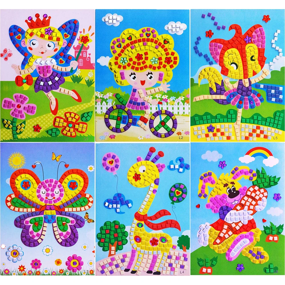 

Craft Art Sticker Board Games for Children Family 3D Foam Crystal Art Girl & Butterflies Sticker Puzzle Board Game Kid Game Toys