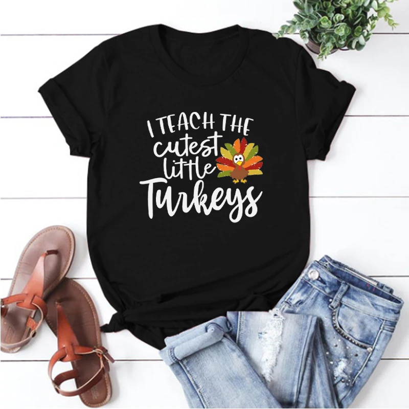 

I Teach The Cutest Turkeys Shirt Teacher Thanksgiving Tshirt Thanksgiving Vibes Thankful Teacher Shirt Thanks Tees Cotton 100%